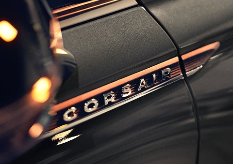 The stylish chrome badge reading “CORSAIR” is shown on the exterior of the vehicle. | Doral Lincoln in Doral FL