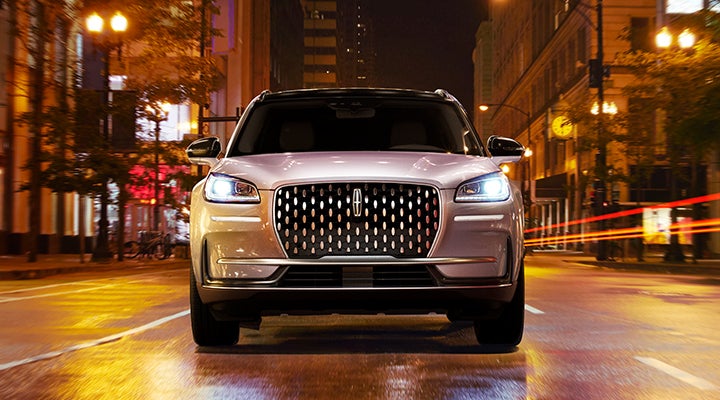 The striking grille of a 2024 Lincoln Corsair® SUV is shown. | Doral Lincoln in Doral FL