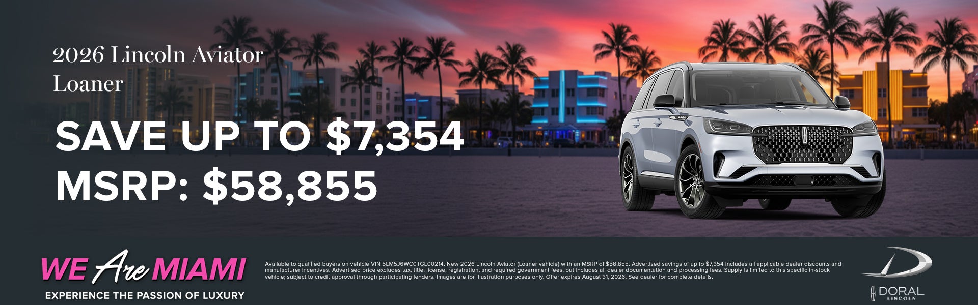Save up to $7,354 on 2026 Lincoln Aviator Loaner
