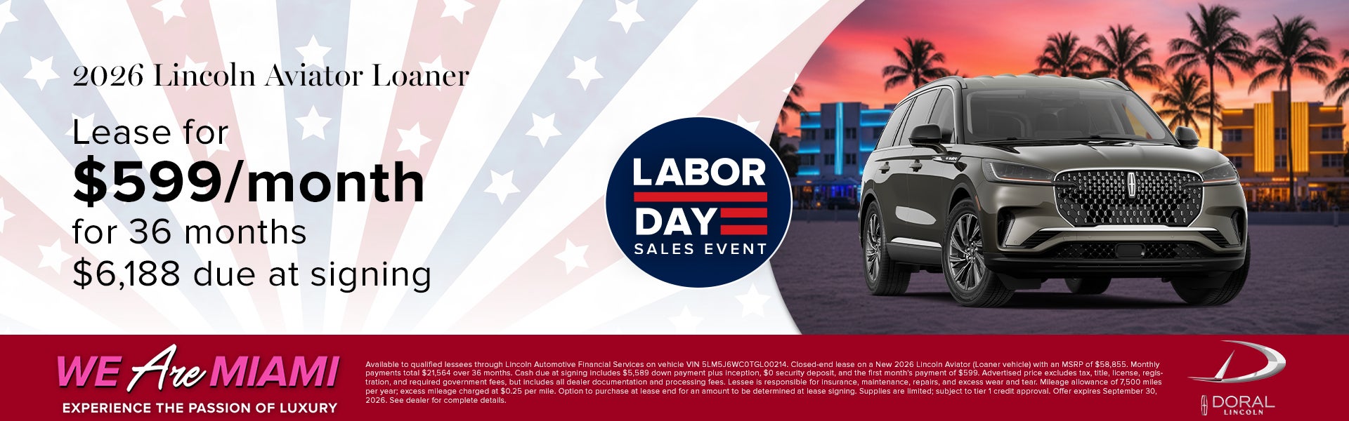 Lease a New 2026 Lincoln Aviator Loaner for $599/month
