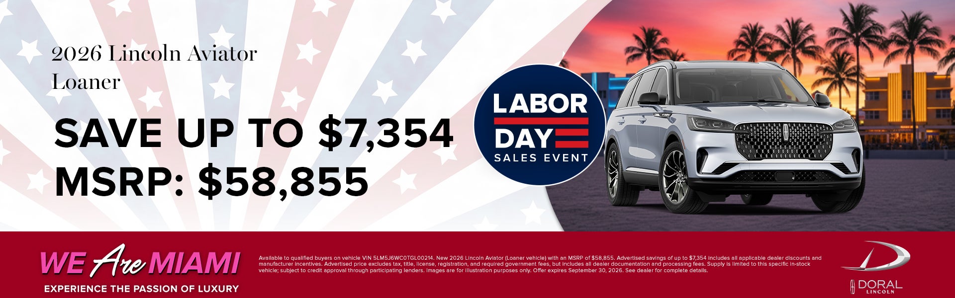 Save up to $7,354 on 2026 Lincoln Aviator Loaner