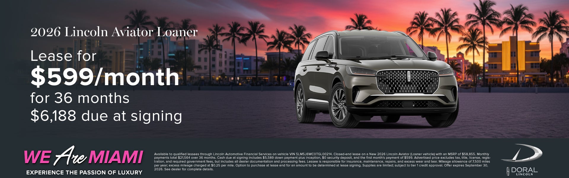 Lease a New 2026 Lincoln Aviator Loaner for $599/month
