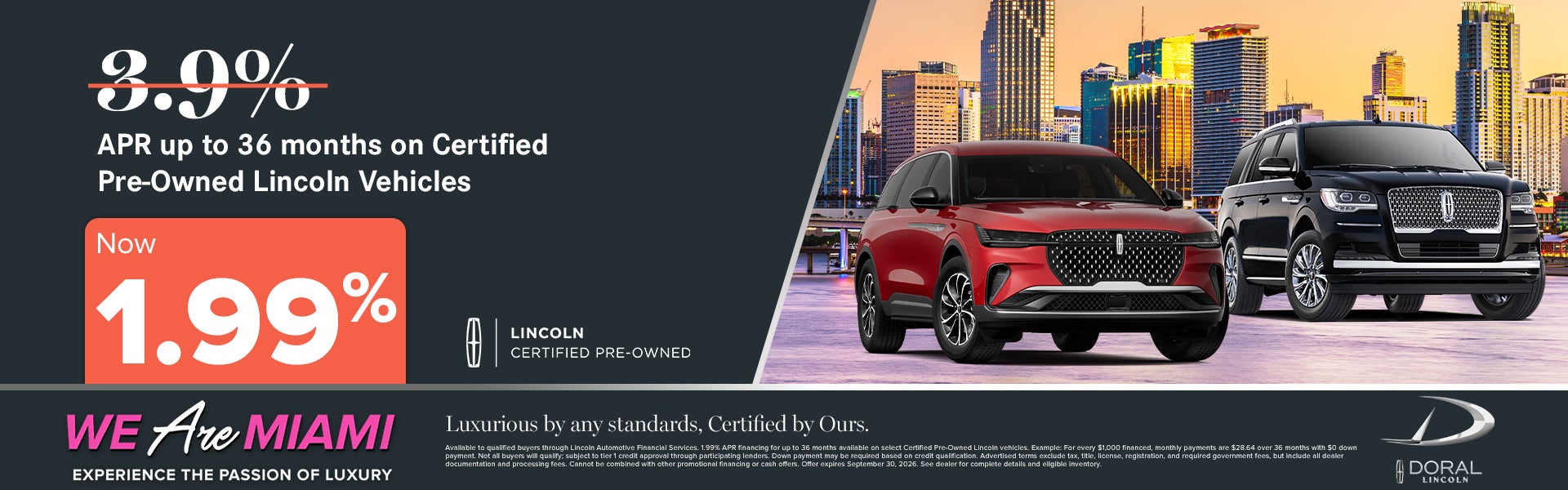 1.99% APR up to 36 months on Certified Pre-Owned Lincoln Veh