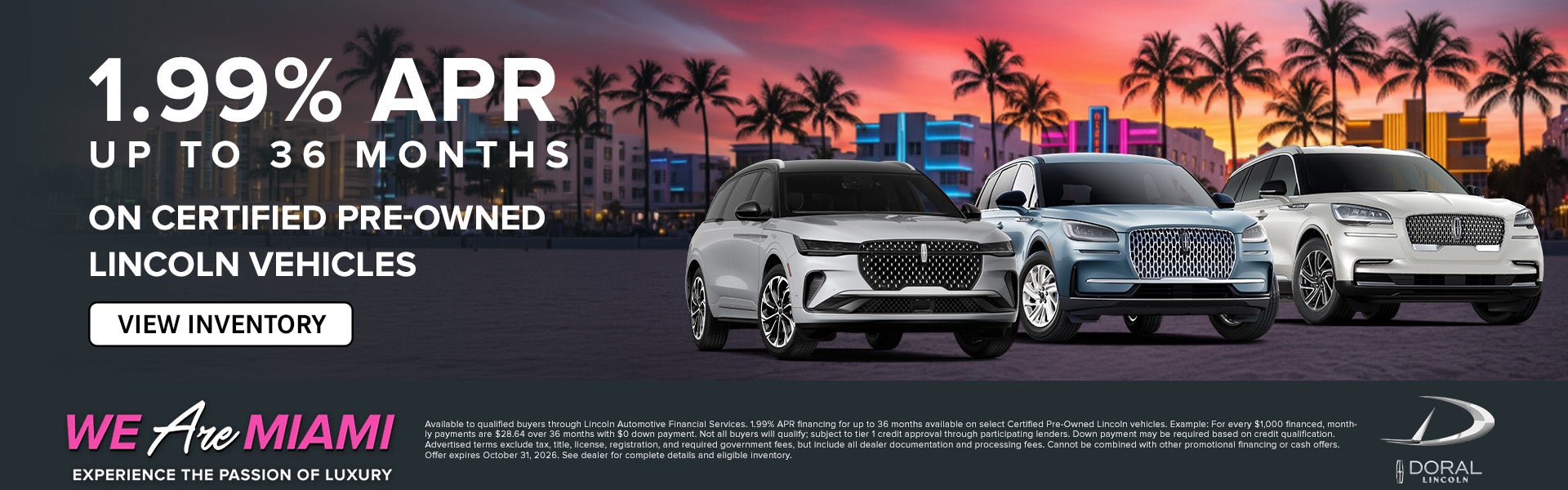 1.99% APR up to 36 months on Certified Pre-Owned Lincoln Veh
