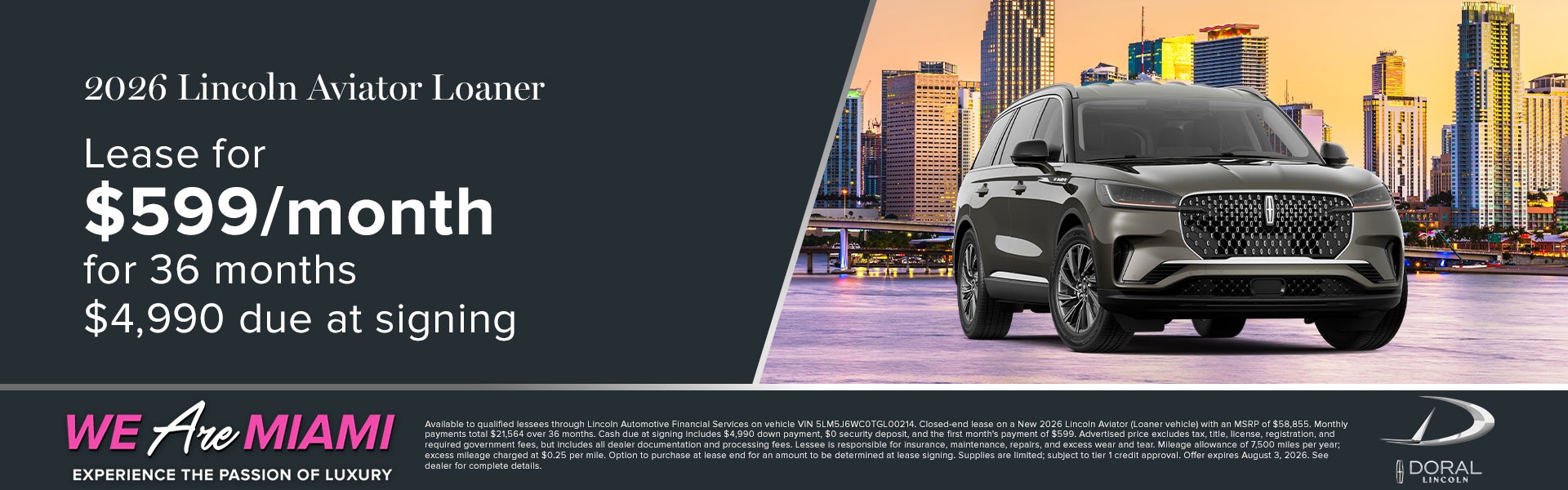 Lease a New 2026 Lincoln Aviator Loaner for $599/month 