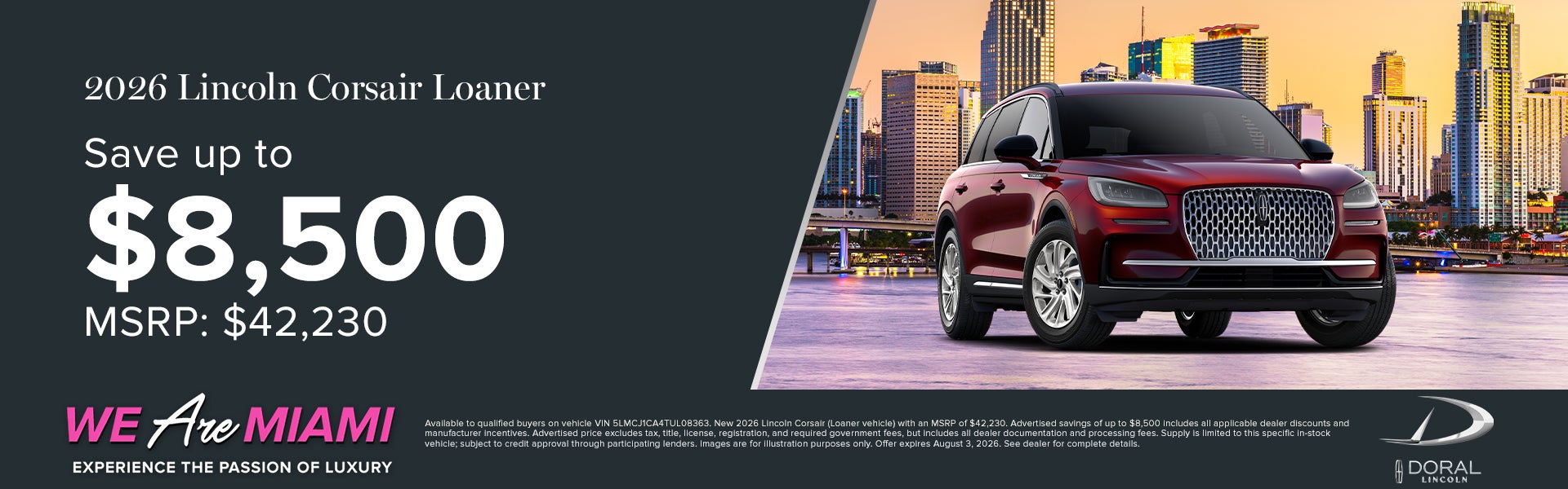 Save up to $8,500 on 2026 Lincoln Corsair Loaner