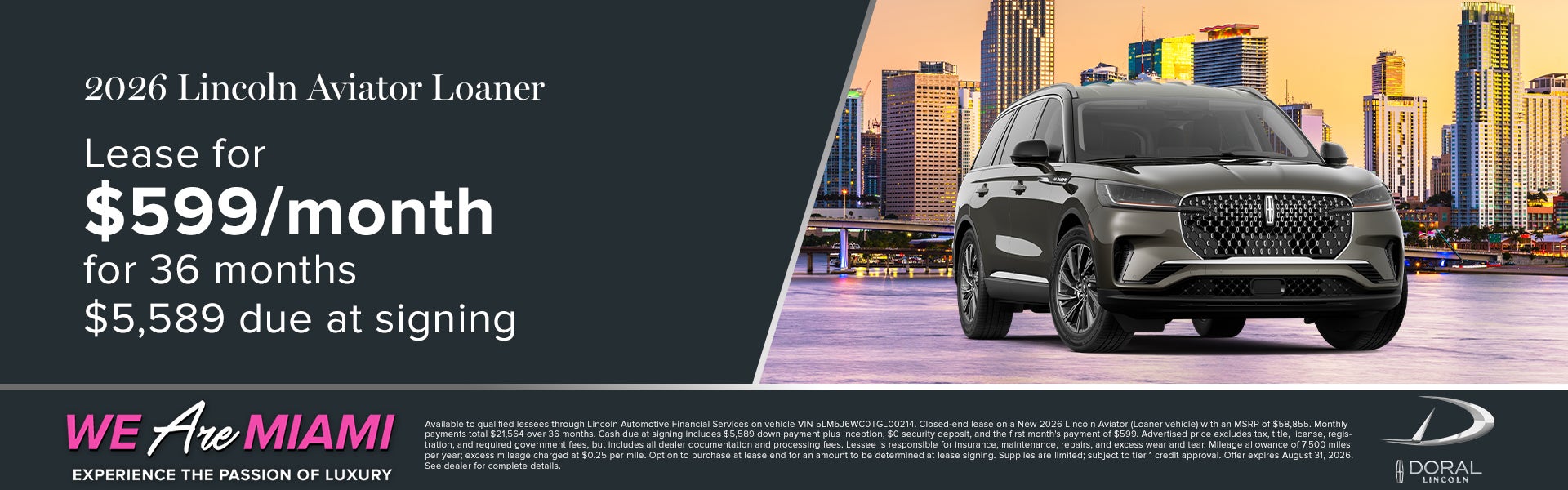 Lease a New 2026 Lincoln Aviator Loaner for $599/month