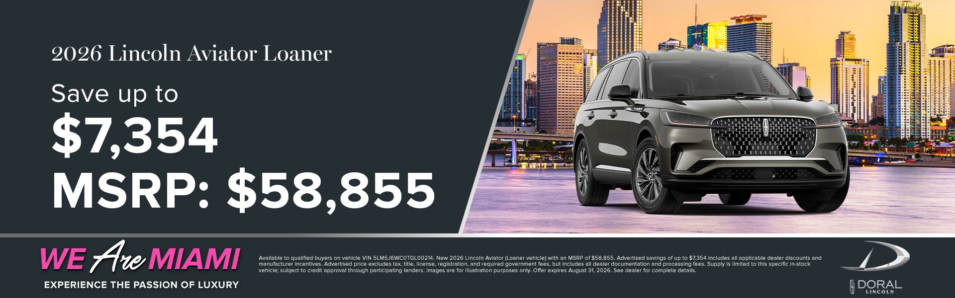 Save up to $7,354 on 2026 Lincoln Aviator Loaner