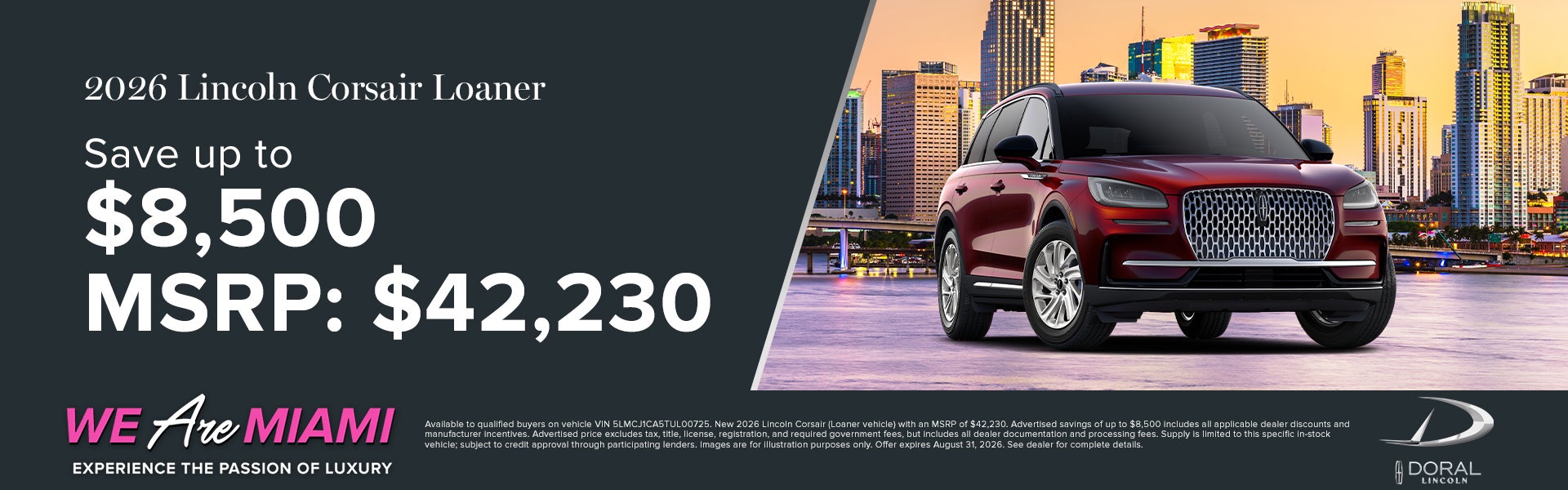 Save up to $8,500 on 2026 Lincoln Corsair Loaner
