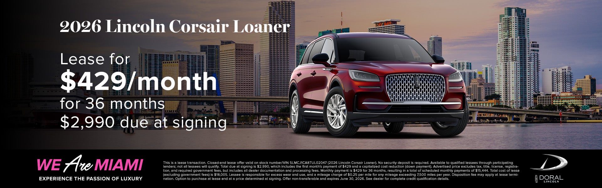Lease a New 2026 Lincoln Corsair Loaner for $429/month 