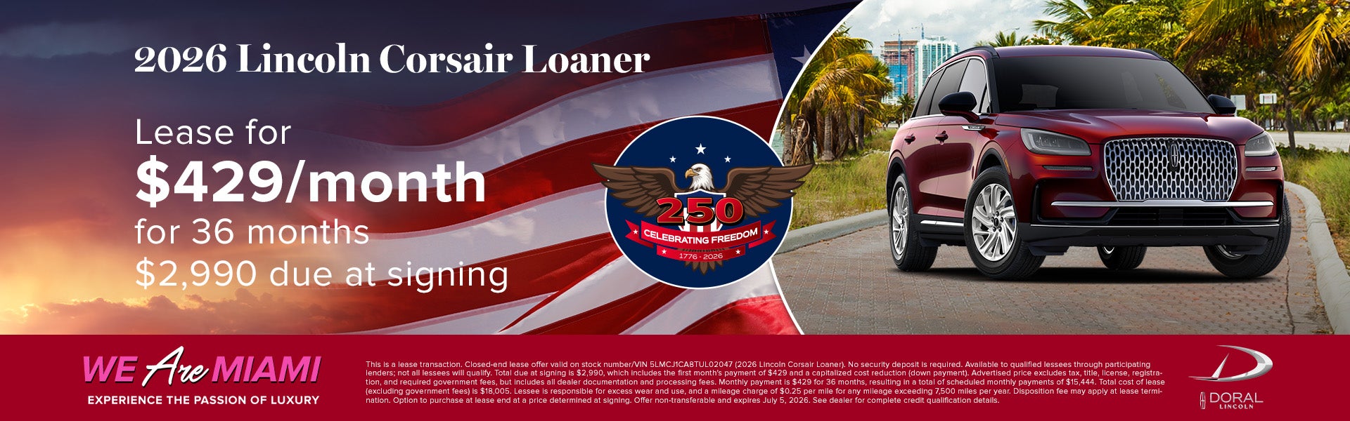 Lease a New 2026 Lincoln Corsair Loaner for $429/month 